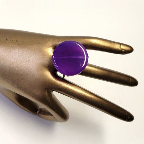 Purple Agate Round Ring Adjustable Band Handmade Semi Precious Ring - Picture 2 of 9